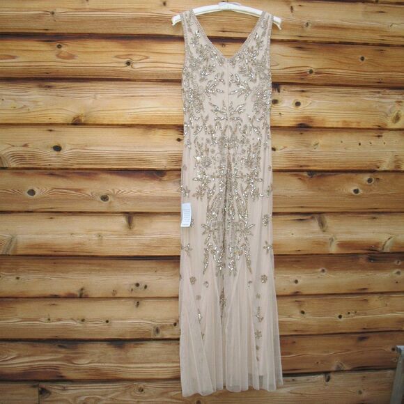 Pisarro Nights Nights Blush Beige Beaded Sequin Gown Dress 10 - Picture 8 of 13